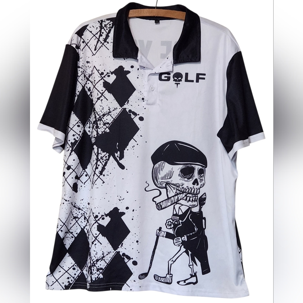 Men's Graphic Skull Reaper Golf Shirt Large
